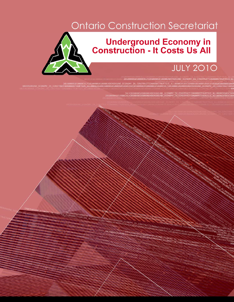 Underground Economy in Construction – It Costs Us All – July 2010