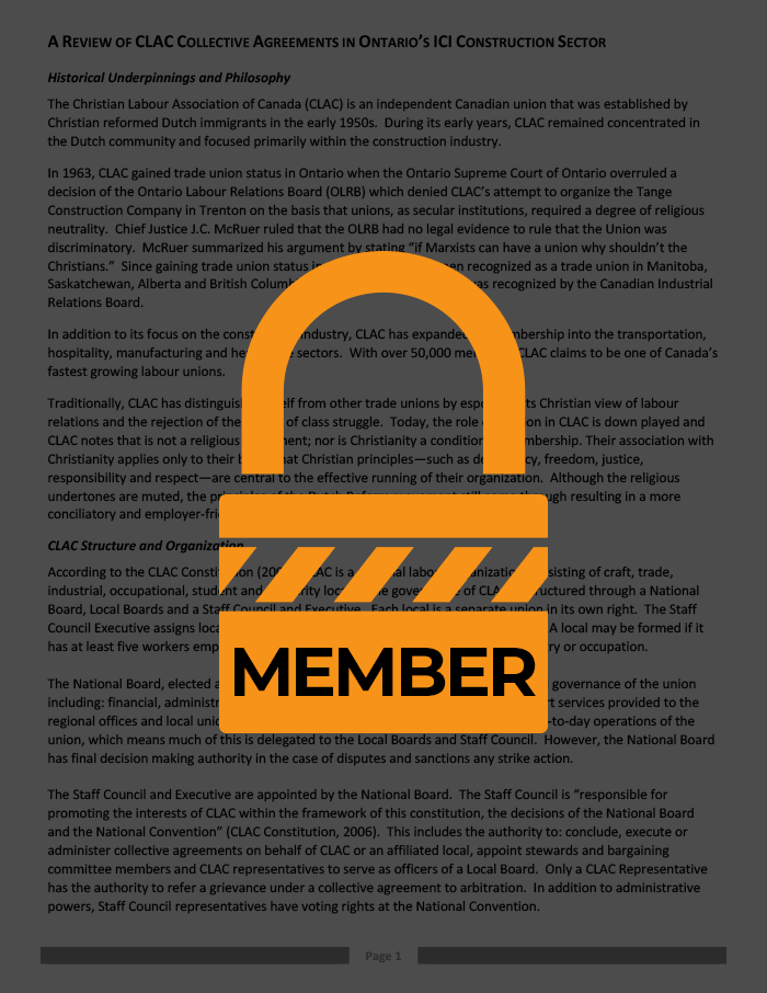 Review of CLAC Collective Agreements in Ontario’s ICI Construction Sector