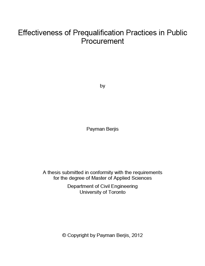 Effectiveness of Prequalification Practices in Public Sector Construction Procurement